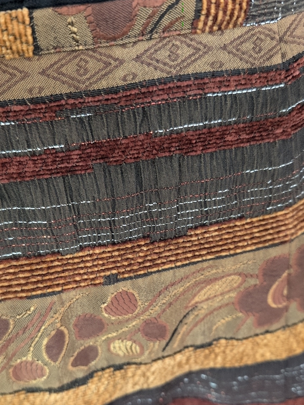 Gilani Vintage Boho Woven Midi Skirt Floral Stripe Earth Tones A-Line Size 18 - Picture 9 of 14